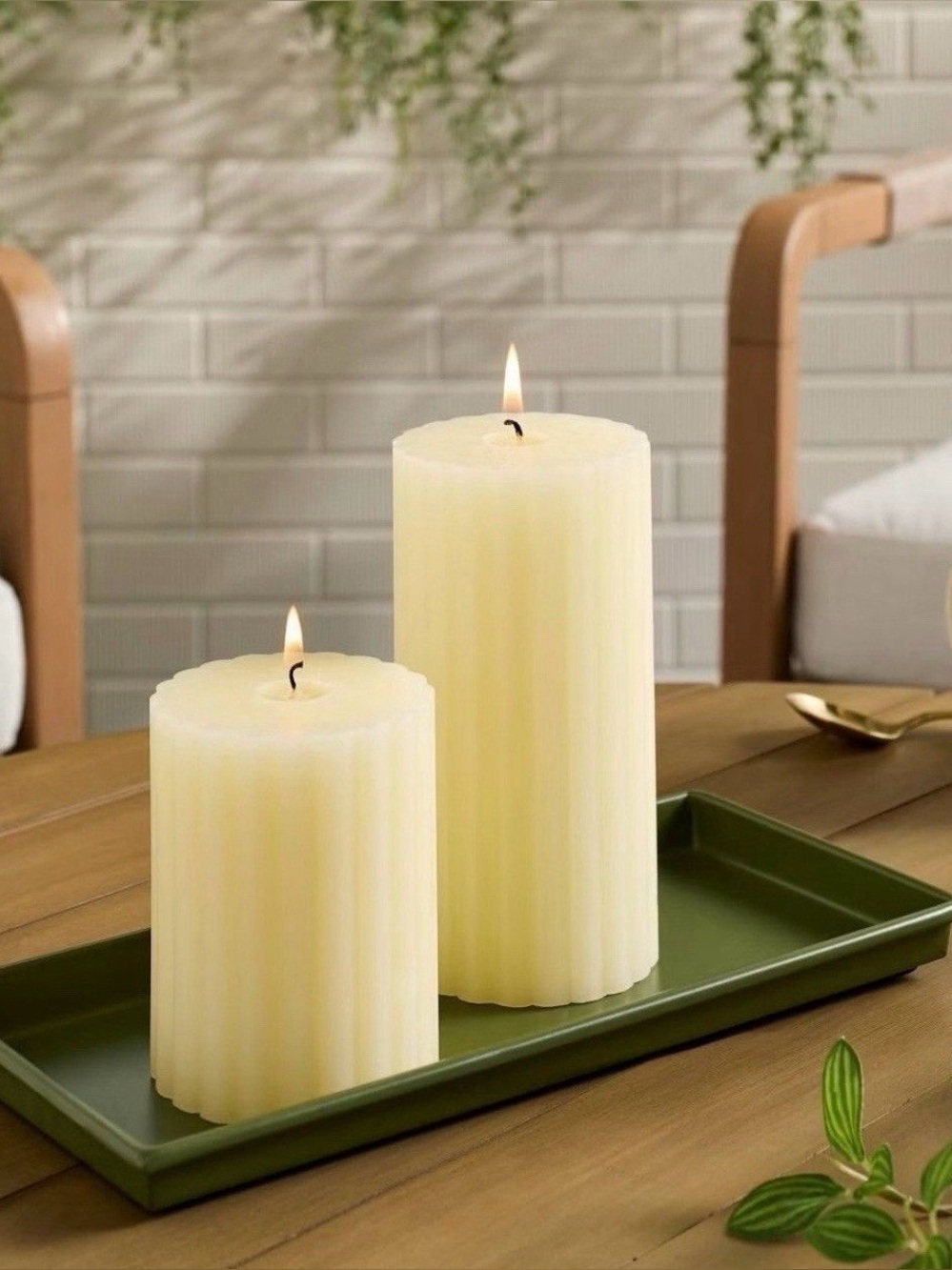 Hearth & Hand Magnolia Unscented Ribbed Pillar Candles